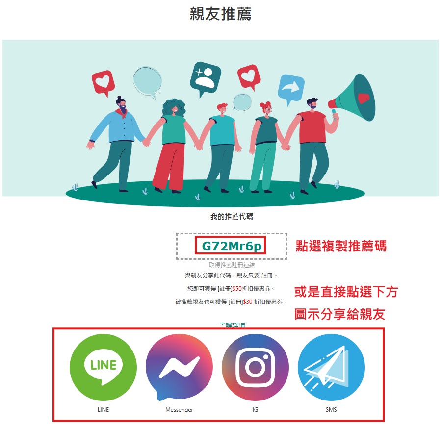 步驟 3 複製推薦碼或分享連結