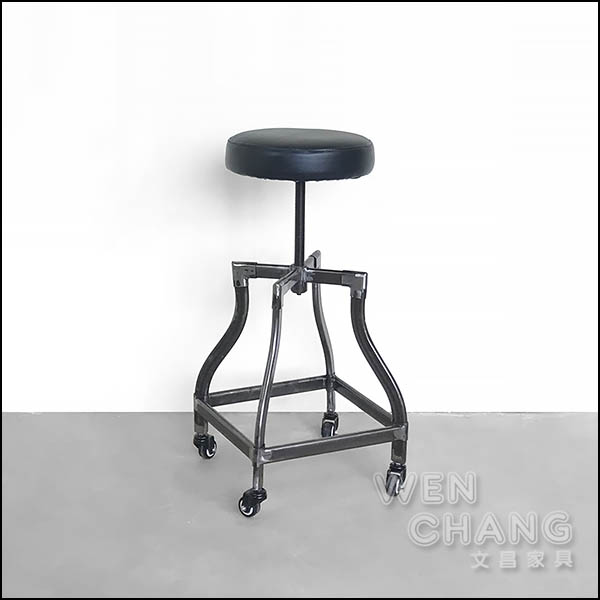 限量出清 ST009,克拉克工業風黑色皮革滑輪升降工作椅