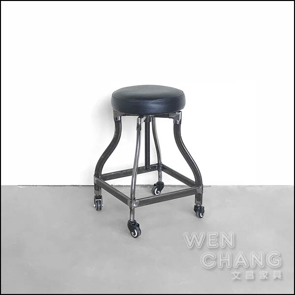 限量出清 ST009,克拉克工業風黑色皮革滑輪升降工作椅