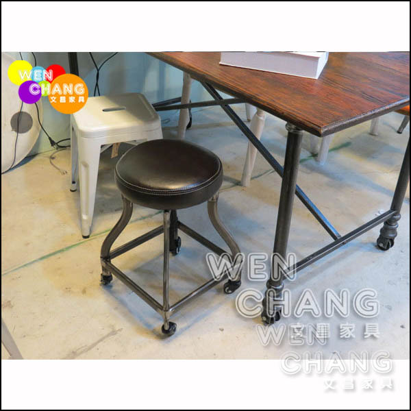 限量出清 ST009,克拉克工業風黑色皮革滑輪升降工作椅