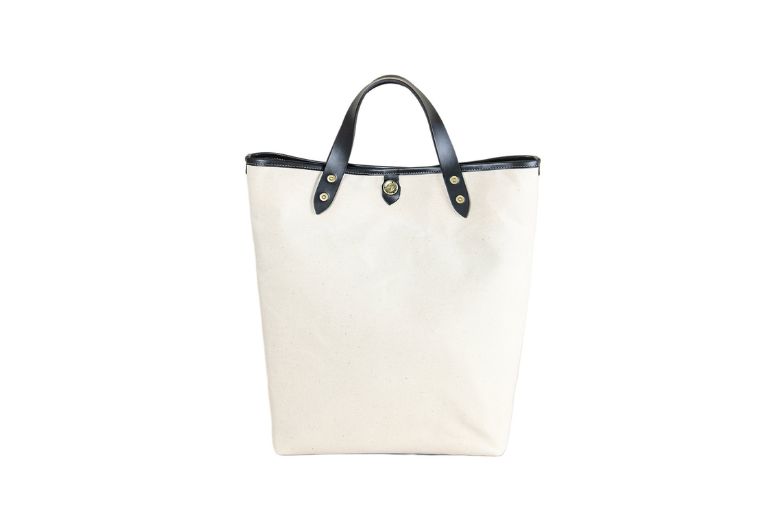 【Takumicsタクミクス】Smith Bag V 生成り縦型 / Black Leather / M size - トートバッグ・ハンドバッグ - コットン・麻 ホワイト