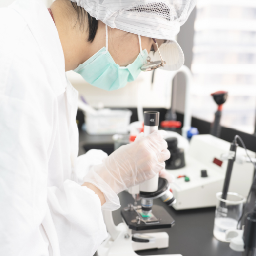 Microscopic analysis performed as part of cosmetic quality control and research procedures