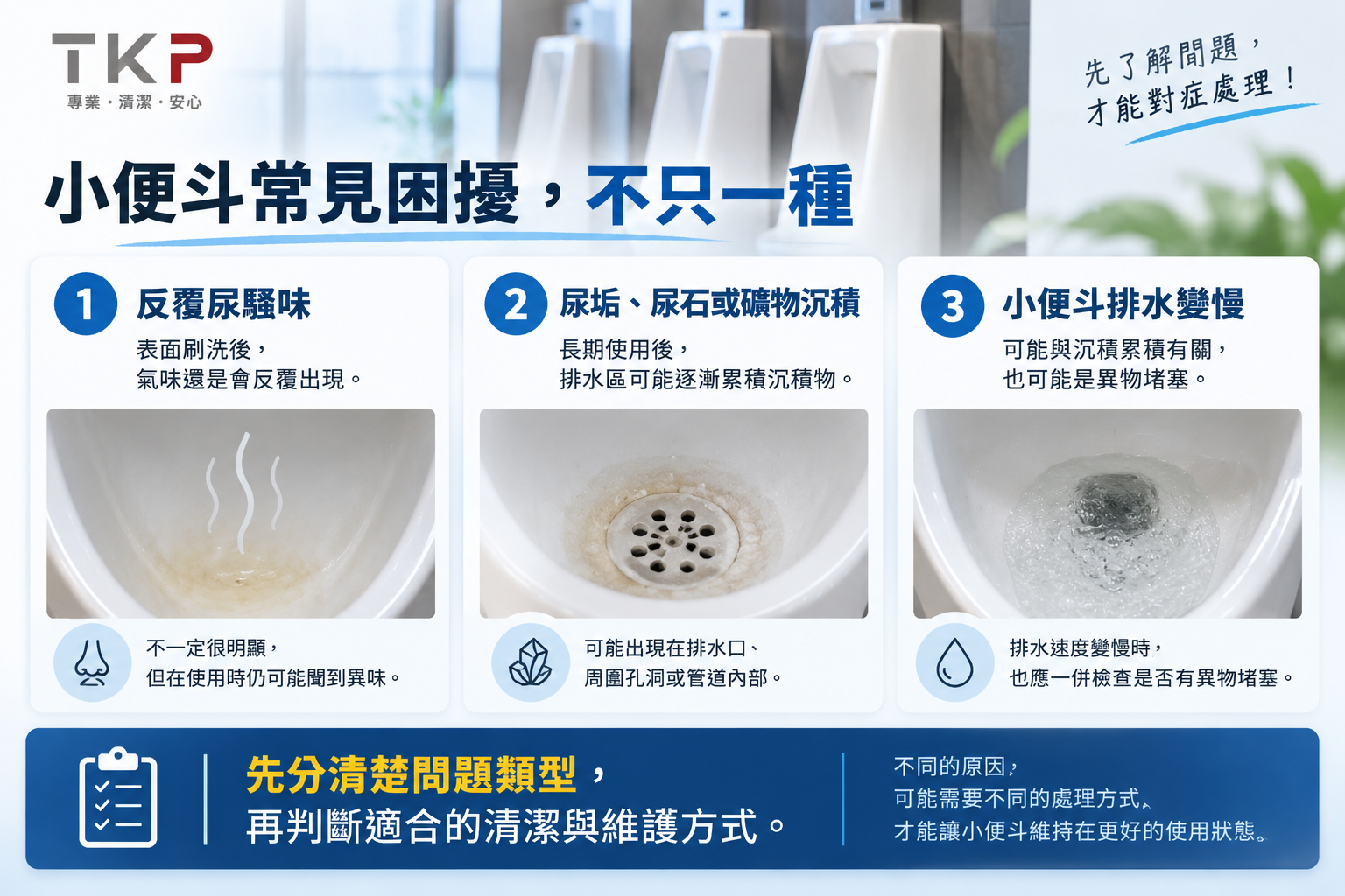 小便斗常見問題:尿騷味、尿垢尿石
礦物沉積與排水變慢