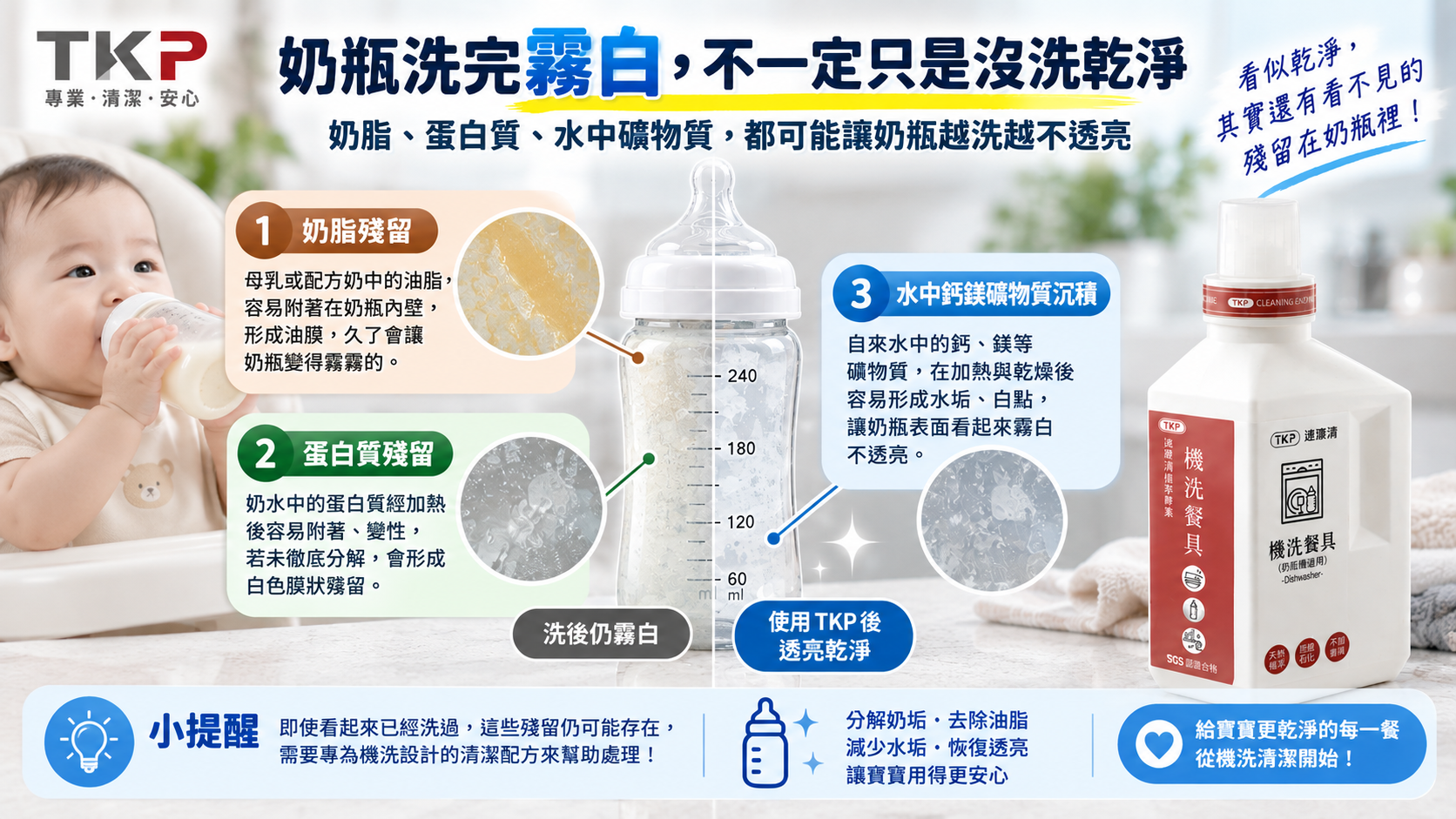 奶瓶機白霧可能與奶脂蛋白水中礦物質水痕洗程與既有沉積有關