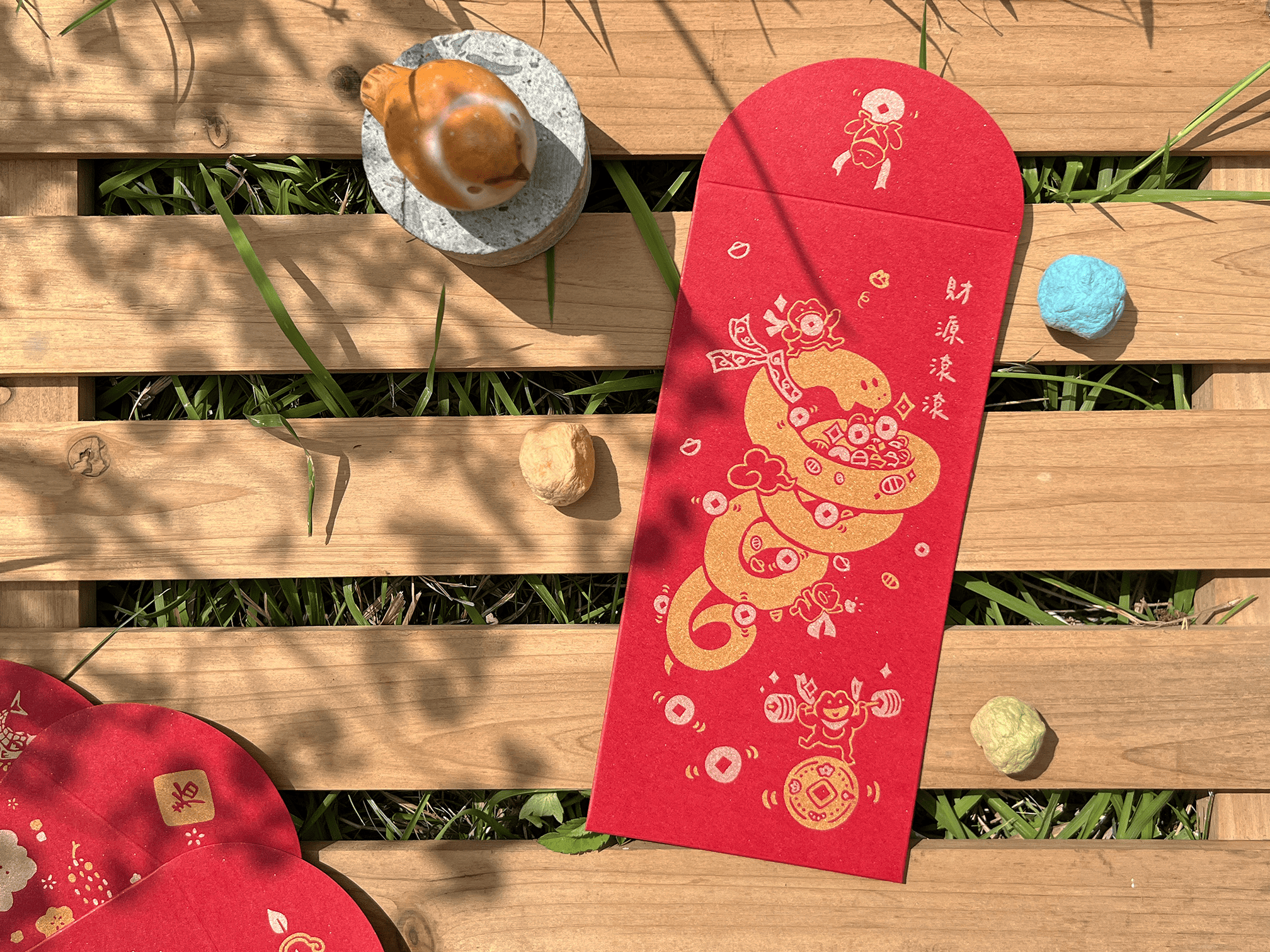 2025 Yisi‧ Year of the Snake│Handmade silk-printed red envelope bags 6 pieces double gold overprint/ Silver dot red cardboard - Chinese New Year - Paper Red