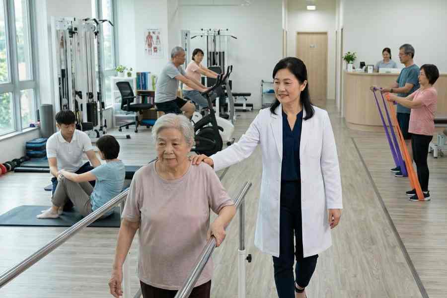 物理治療師診間忙碌全景, 石墨烯膝蓋恢復套